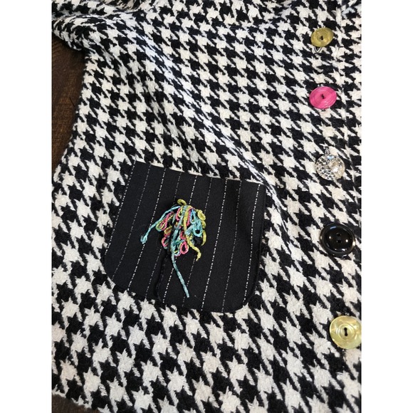 Taylor G Dallas Houndstooth Colorful Tweed Jacket Black White Coat Blazer Large - Picture 9 of 12